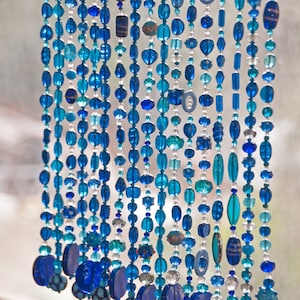 Blue Beaded Curtain: Boho Home Decor, Window or Wall Hanging