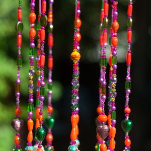 Beaded Wind Chime with Brass Bells and Fabric Tassels - Bohemian Mobile