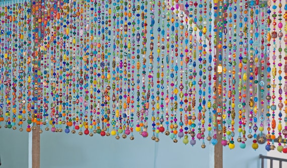 Bohemian Colorful Hand Made Beaded Curtain-Valance (made to order)