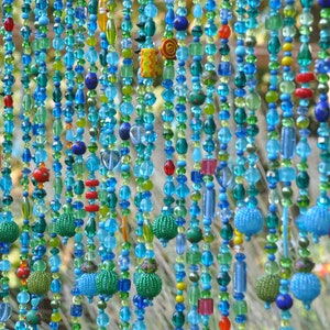 Beaded Valance Curtain: Turquoise Blue Arch, Boho Doorway Beads