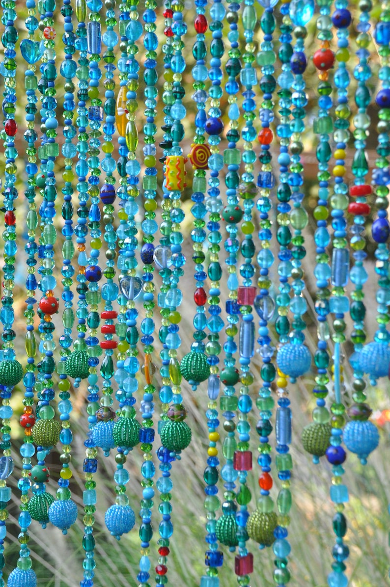 Beaded Valance Curtain: Turquoise Blue Arch, Boho Doorway Beads