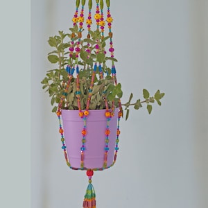 Handmade Bohemian Beaded Plant Hanger - Colorful Suncatcher Planter - Unique Home Decor with Glass-Beaded Strands - Made to Order