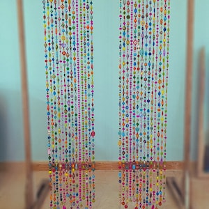 Door Beads Curtain, Eclectic  Colorful Home Decor, Beaded Curtain Doorway, Beaded Sun Catcher, Bohemian Colorful Beaded Curtain