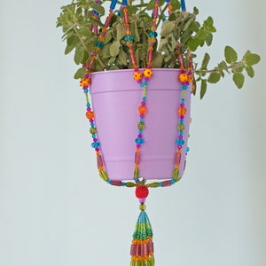 Handmade Bohemian Beaded Plant Hanger - Colorful Suncatcher Planter - Unique Home Decor with Glass-Beaded Strands - Made to Order