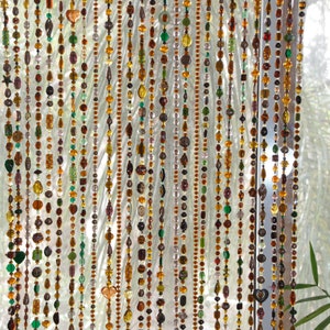 Handmade Beaded Doorway Curtain: Brown Amber Gold Boho Decor