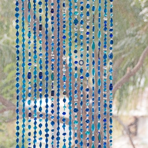 Blue Beaded Curtain: Boho Home Decor, Window or Wall Hanging