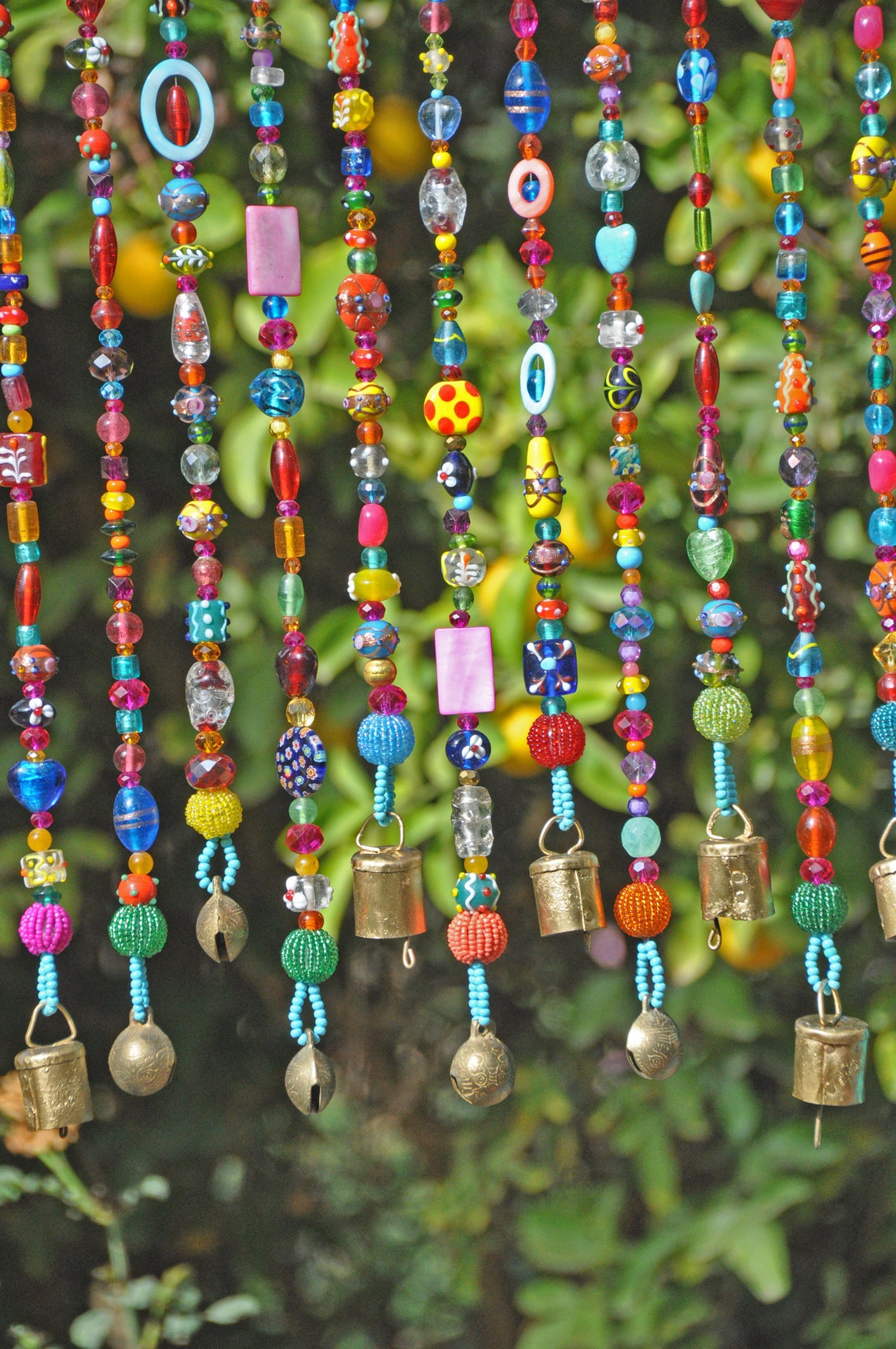 Colorful Bohemian Glass Bead Curtain With Brass Bells made to Etsy