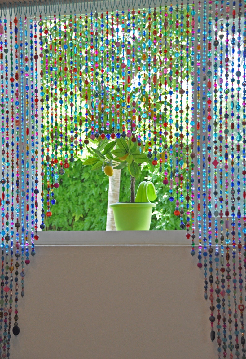 Artistic Beaded Doorway Curtain: Turquoise, Pink, Gold Arch