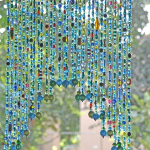 Beaded Valance Curtain: Turquoise Blue Arch, Boho Doorway Beads