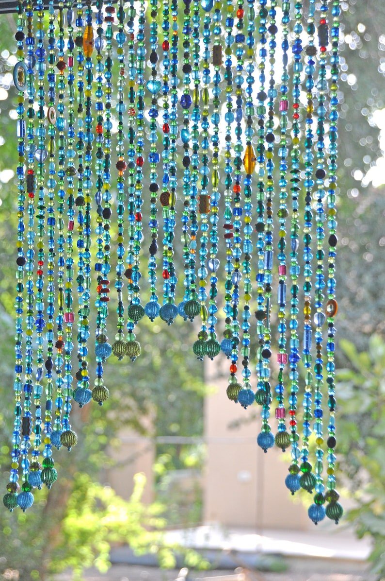 Beaded Valance Curtain: Turquoise Blue Arch, Boho Doorway Beads