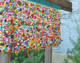 Unique Home Decor, Colorful Glass Beaded Window Valance for the kitchen, beaded sun catcher, boho window décor, window jewelry