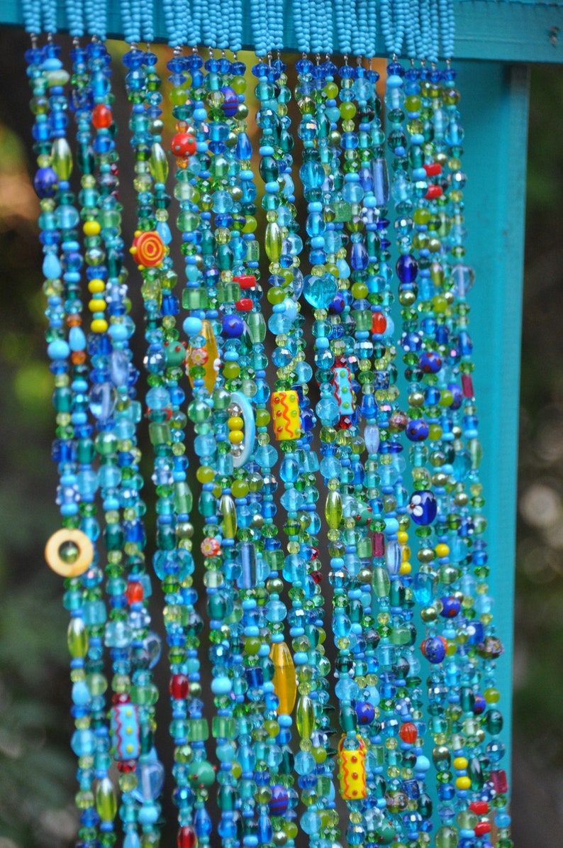 Beaded Valance Curtain: Turquoise Blue Arch, Boho Doorway Beads
