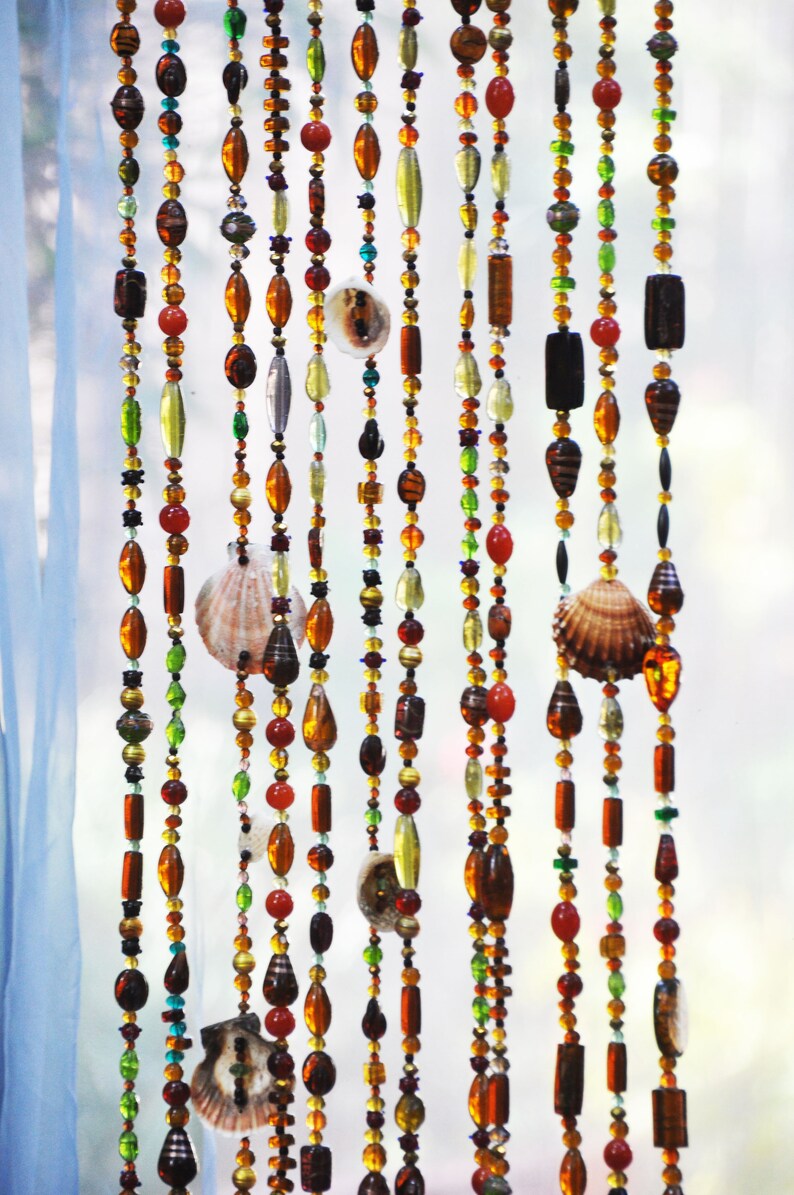 Door Beads With Sea Shells and Brass Bells in Shadows of Brown Etsy