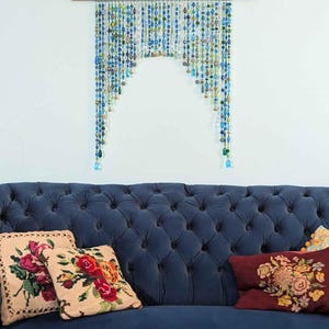 Arch Shape Beaded Curtain In shadows of Blue, Turquoise green & transparent-(Made To Order)