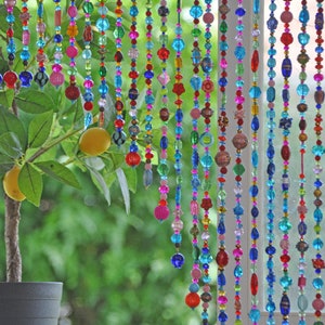 Artistic Beaded Doorway Curtain: Turquoise, Pink, Gold Arch