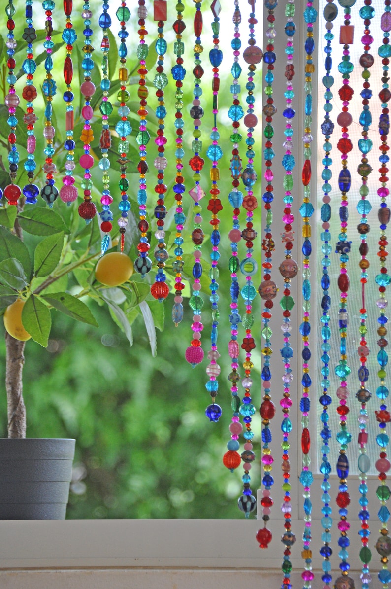 Artistic Beaded Doorway Curtain: Turquoise, Pink, Gold Arch
