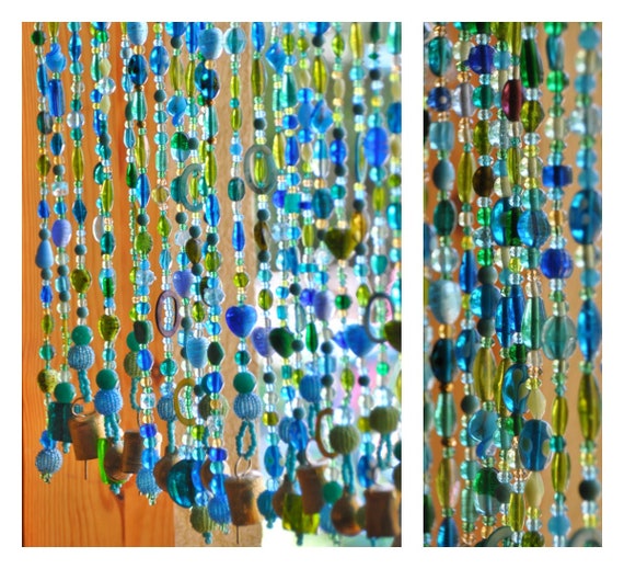 Blue Beaded Curtains Beaded Door Curtains Door Beaded Etsy