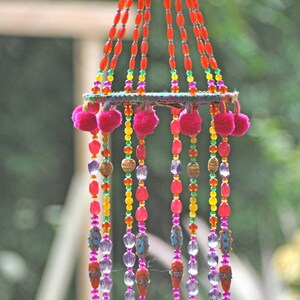 Beaded Wind Chime: Fuchsia, Turquoise, Orange Glass Beads & Bells