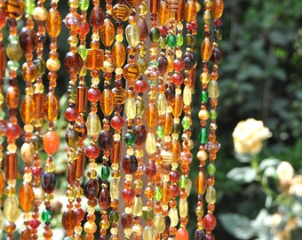 Bohemian Glass Bead Curtain with Brass Bells - Made to Order