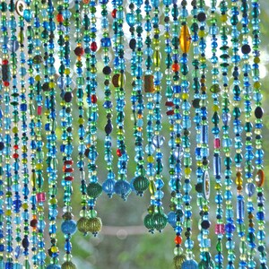 Beaded Valance Curtain: Turquoise Blue Arch, Boho Doorway Beads