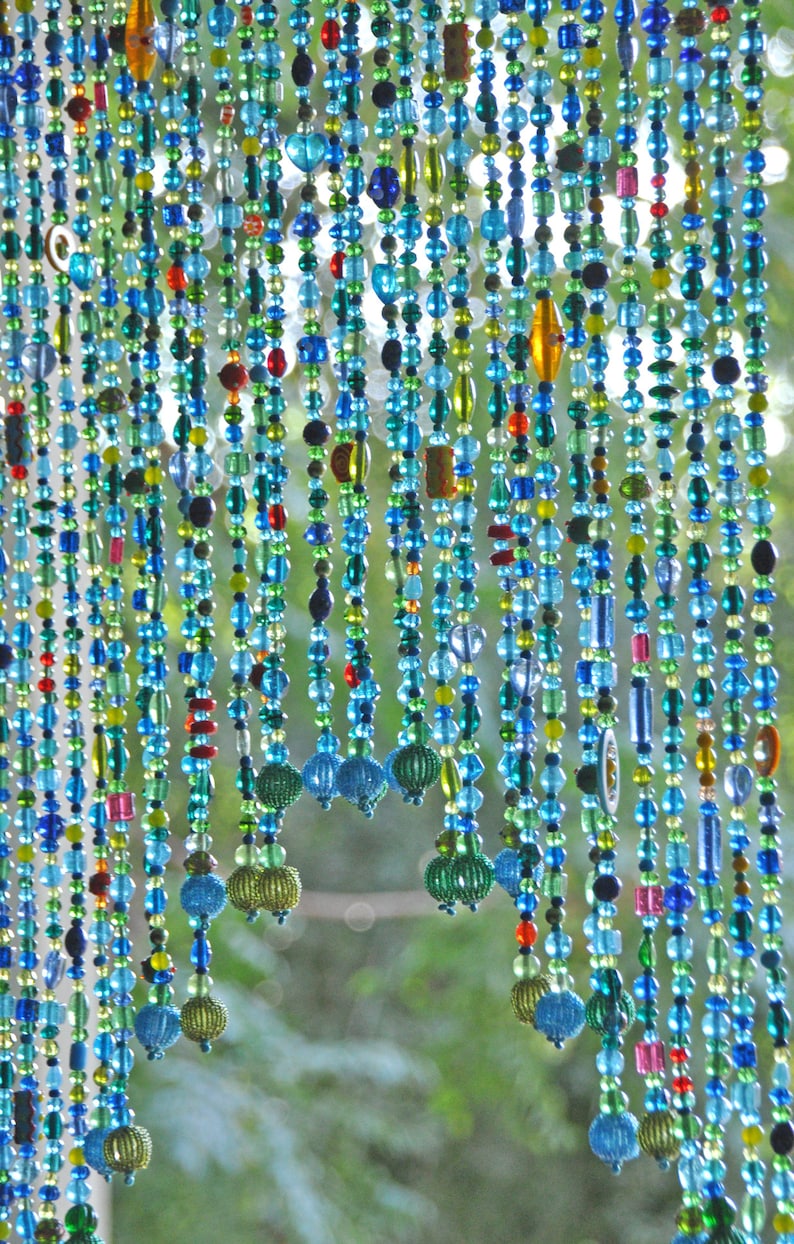 Beaded Valance Curtain: Turquoise Blue Arch, Boho Doorway Beads