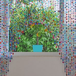 Artistic Beaded Doorway Curtain: Turquoise, Pink, Gold Arch