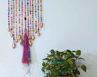 Handmade Glass Bead & Driftwood Mobile Suncatcher,  boho wall décor,  unique housewarming gift, colorful wind chimes, beaded sun catcher