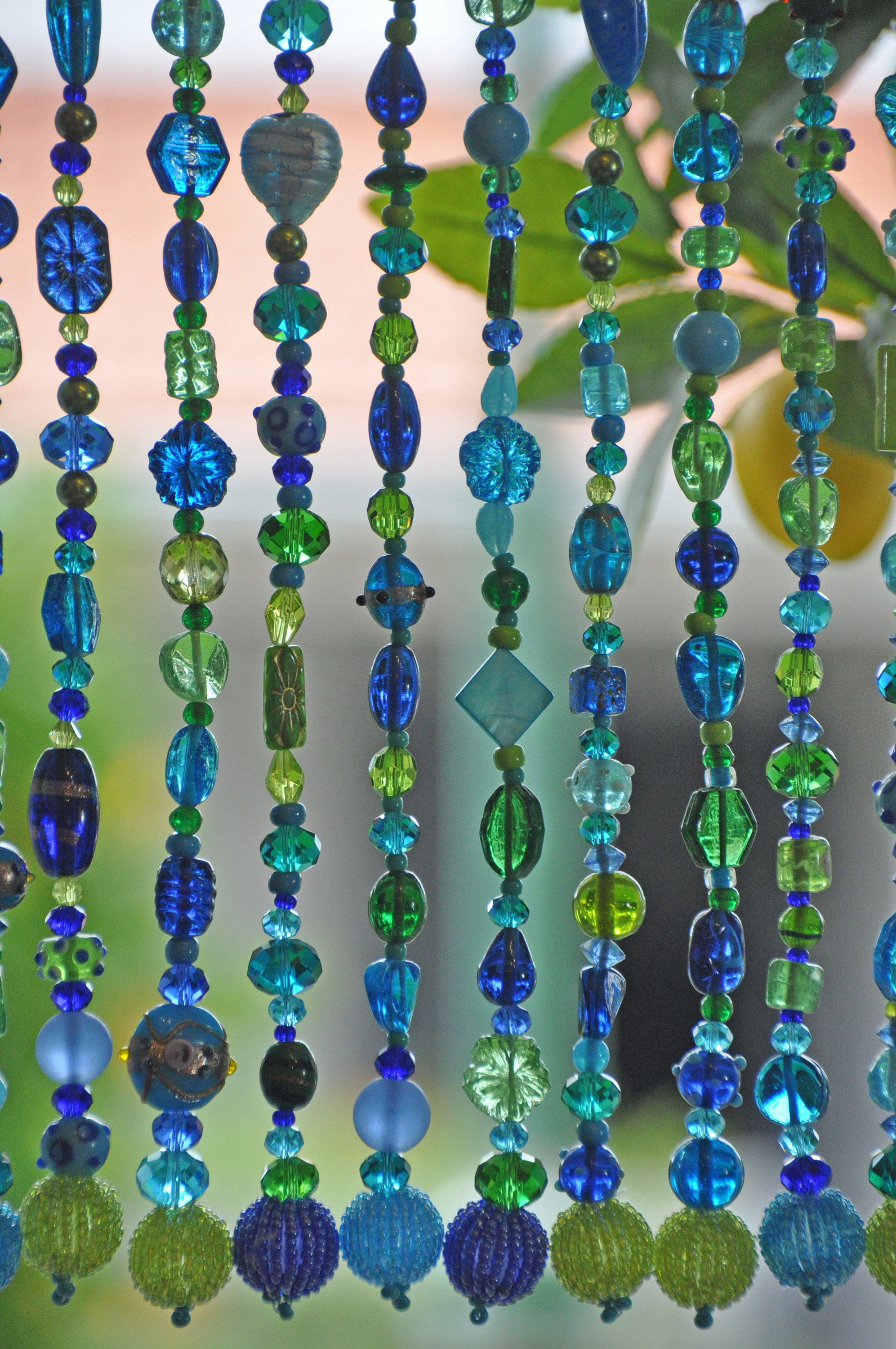 Blue Turquoise and Green Shades Beaded Curtain 25 Beaded Etsy