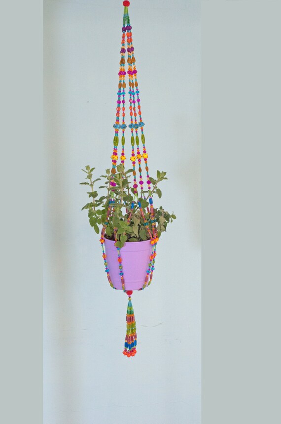 Handmade Bohemian Beaded Plant Hanger - Colorful Suncatcher Planter - Unique Home Decor with Glass-Beaded Strands - Made to Order