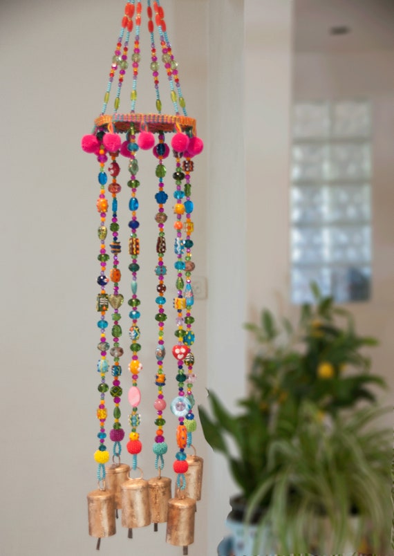 Colorful Bohemian Wind Chime With Brass Bells (Made to Order)