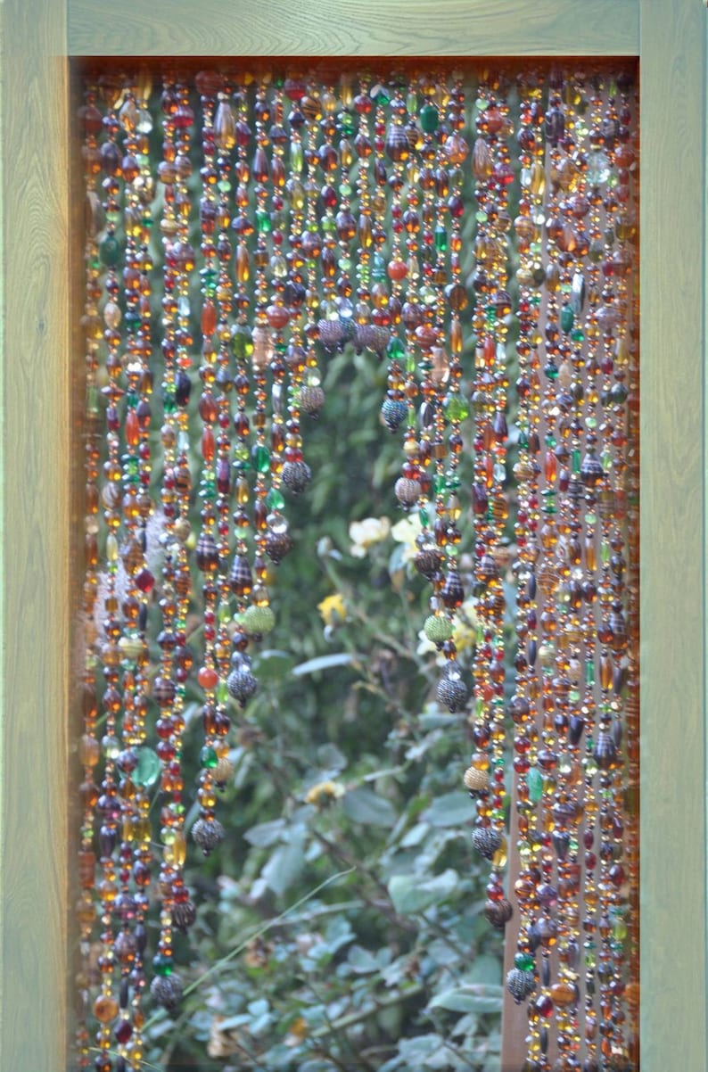 Door Beaded curtain Arch Shape in Brown, Amber, Orange, Green and Gold Tones image 3