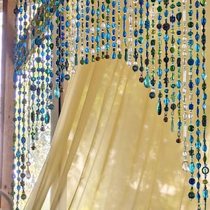Arch Shape Beaded Curtain In shadows of Blue, Turquoise green & transparent-(Made To Order)