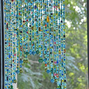 Beaded Valance Curtain: Turquoise Blue Arch, Boho Doorway Beads