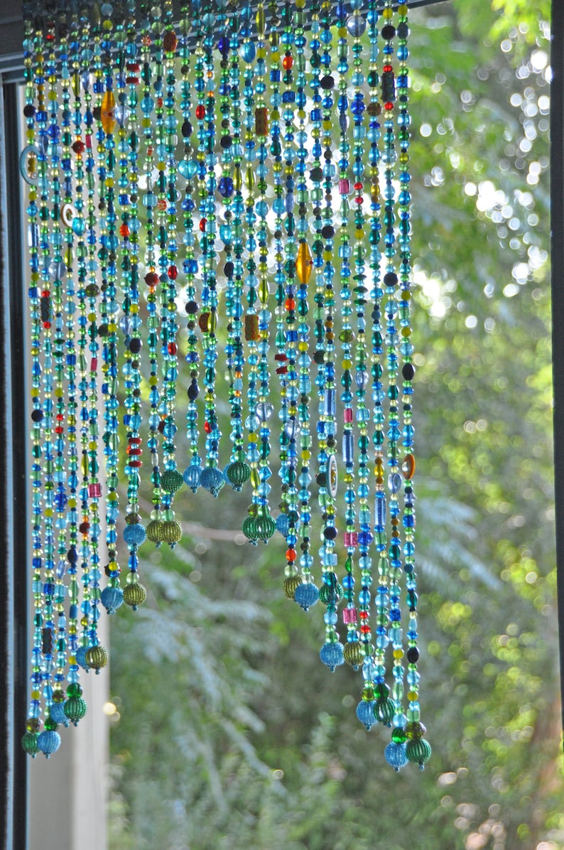 Beaded Valance Curtain: Turquoise Blue Arch, Boho Doorway Beads