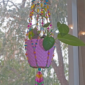 Unique Home Decor, Bohemian beaded plant hanger, Suncatcher Planter, Colorful Beaded Plant Hanger, Boho Plant Holder, Hanging Planters