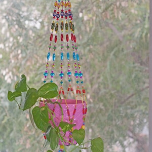 Unique Home Decor, Bohemian beaded plant hanger- Suncatcher Planter, Beaded Sun Catcher, Colorful Beaded Plant Hanger
