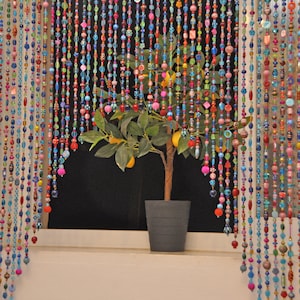 Artistic Beaded Doorway Curtain: Turquoise, Pink, Gold Arch