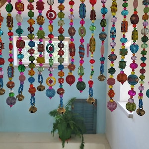 Handmade Colorful Beaded Valance: Bohemian Window Curtain