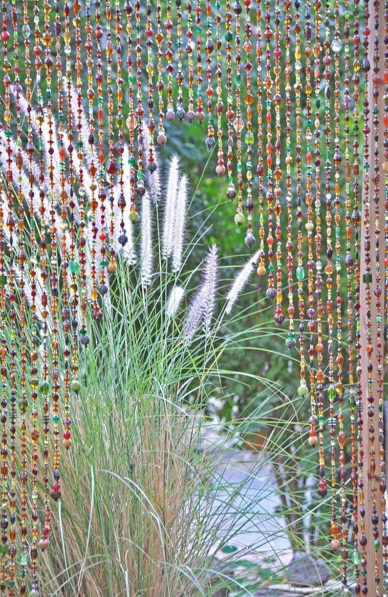 Door Beaded curtain Arch Shape in Brown, Amber, Orange, Green and Gold Tones image 1