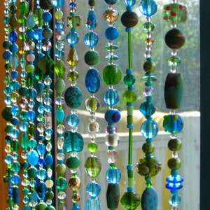 Beaded Curtains In shadows of Blue Turquoise green & transparent