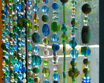 Beaded Curtains In shadows of Blue Turquoise green & transparent