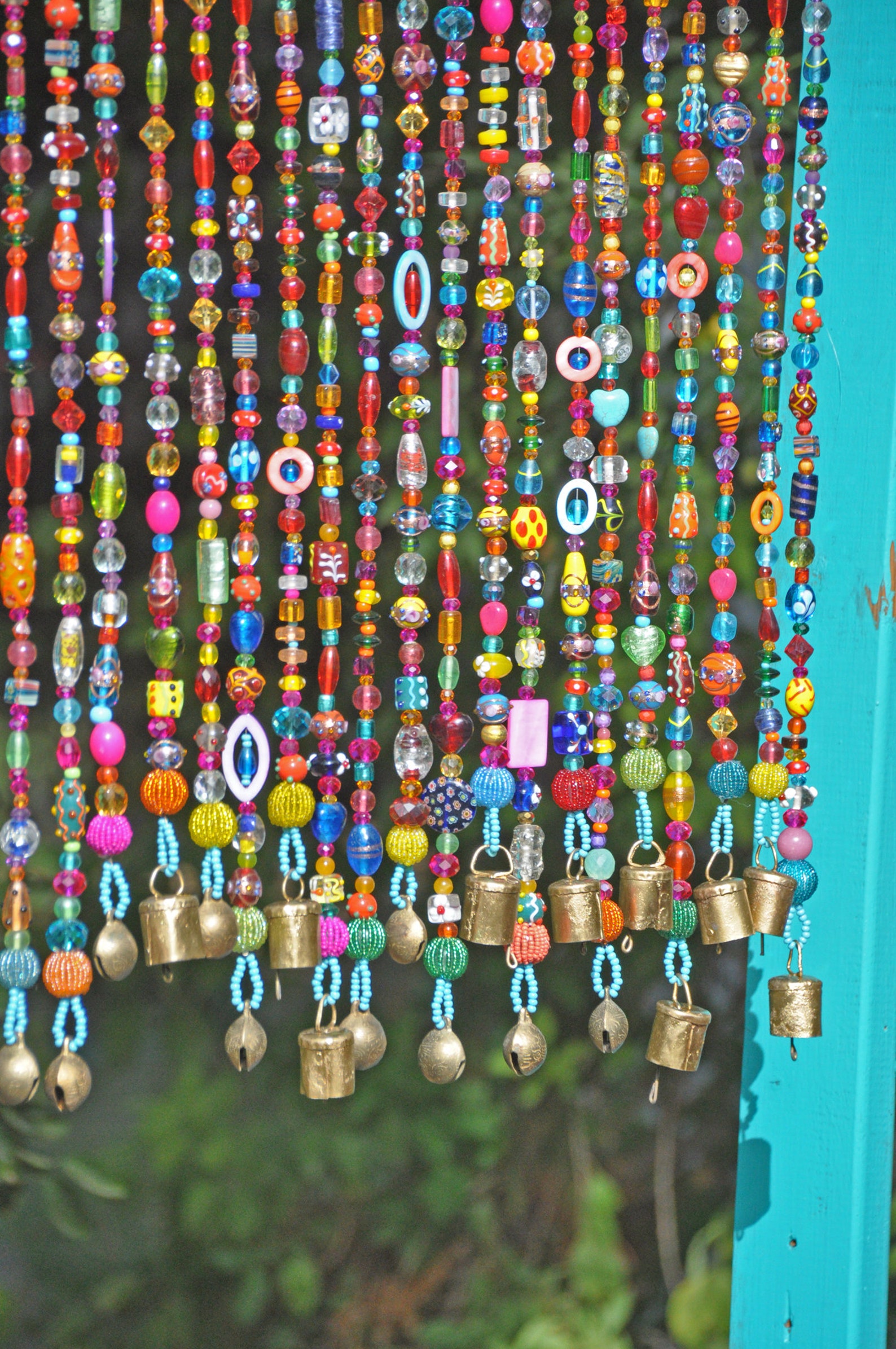 Colorful Bohemian Glass Bead Curtain With Brass Bells made to Etsy