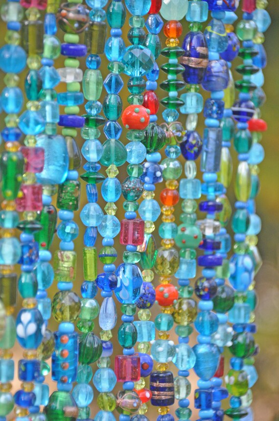 Beaded Valance Curtain For A Door Window Or Wall In Blue Etsy