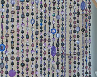 Beaded curtain in shadows of purple and black (Made to Order for Kathleen)