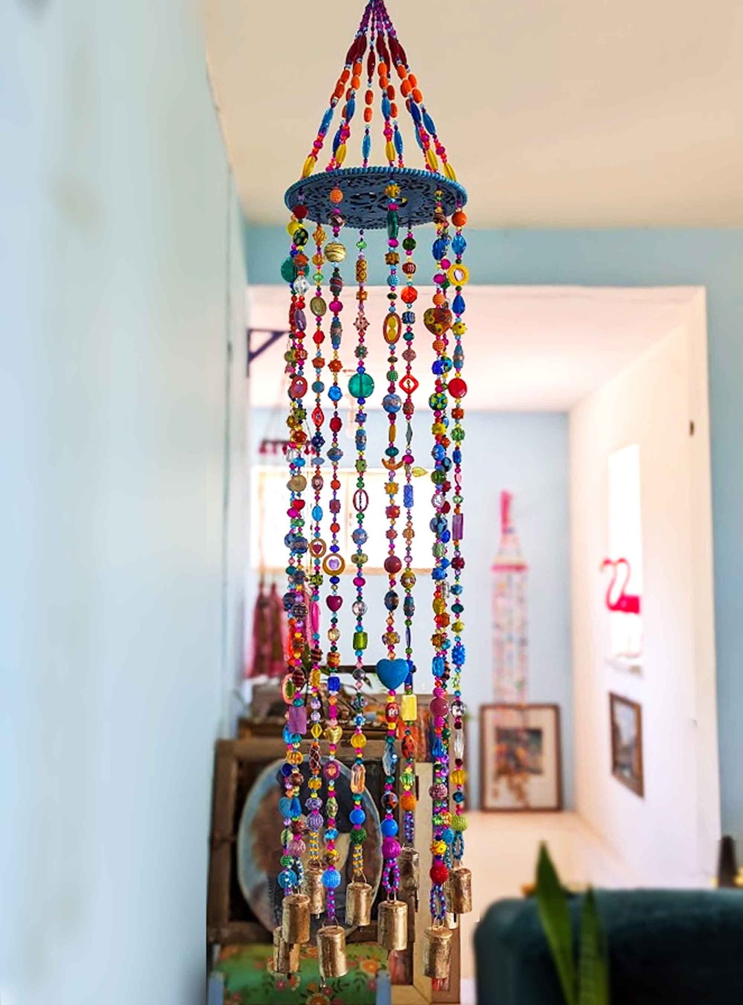 Beaded Sun Catcher: Boho Wind Chime With Brass Bells - Etsy