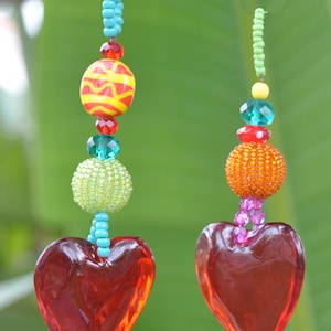 christmas Tree Boho Bell Ornaments decoration with large red plexiglas heart- set of 3