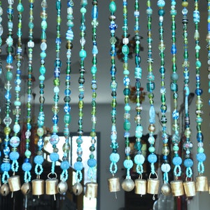 Unique home decor, Beaded Curtains In shadows of Blue Turquoise green & transparent, Happy Home Accent, Art Hanging, Unique Home Piece image 1