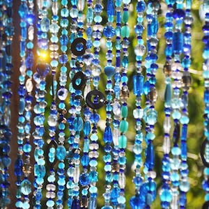 Unique Home Décor, Beaded Curtains In shadows of Blue Turquoise green & transparent