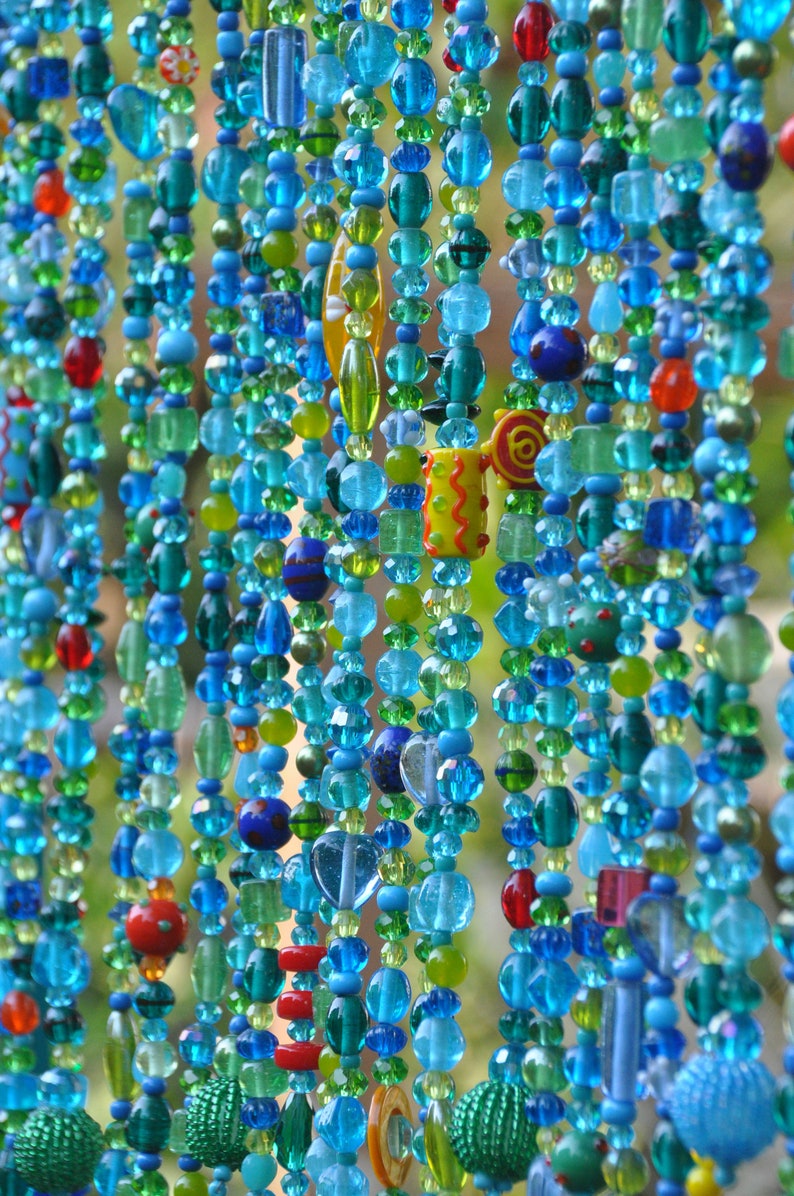 Beaded Valance Curtain: Turquoise Blue Arch, Boho Doorway Beads