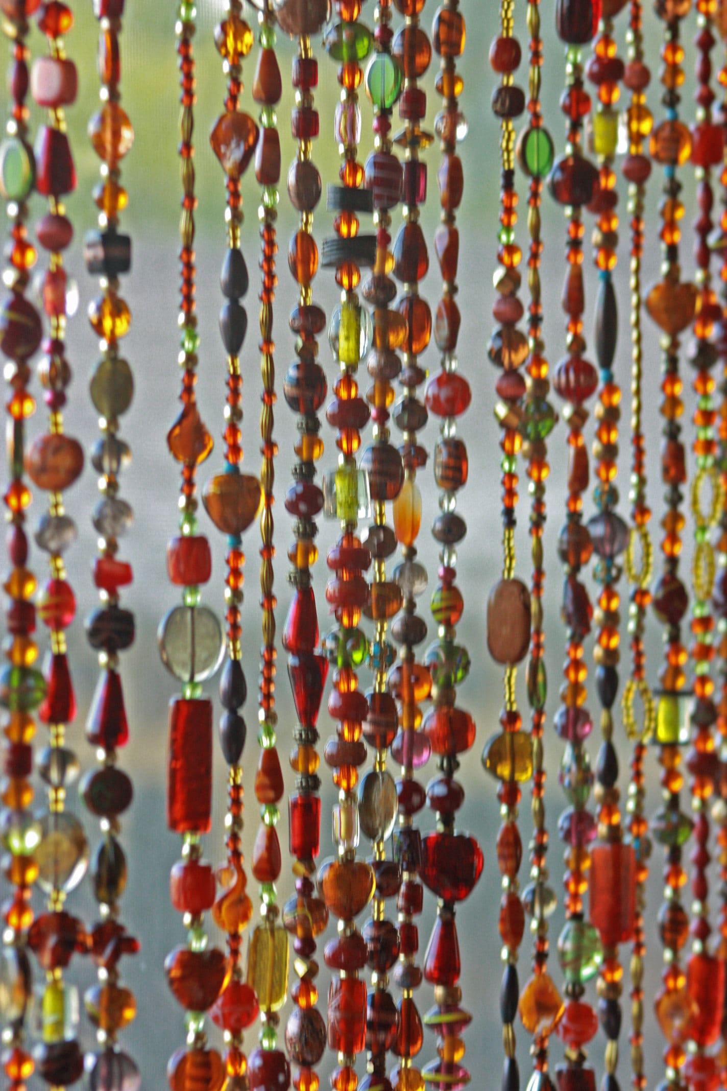 Bohemian Beaded Curtain In Shadows of Brown Amber and Gold with touches